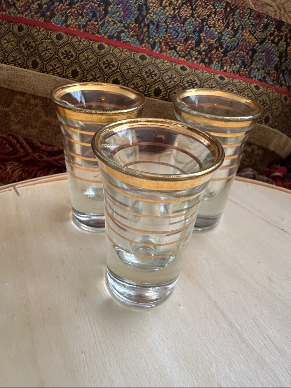 Gold-Trim MCM Shot glasses Set - 3-Piece Great Bar decor!